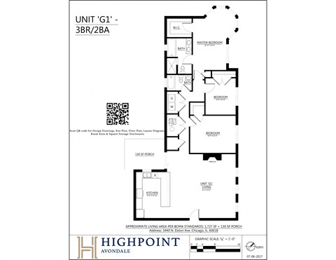 Floor plan for 3 beds, 2 baths, 1495 sqft